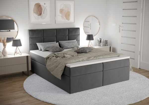 B&B Home 'Kaja' Boxspringbett mit Bettkasten, Samt, Dunkelgrau, 180x200 cm