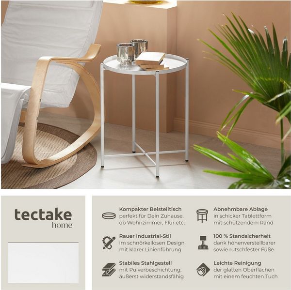 tectake Beistelltisch Chester (1-St, 1 tlg), Abnehmbare Ablagefläche in Tablettform mit schützendem Rand
