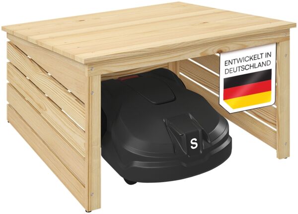 STEELSØN 'Myrion' Mähroboter Garage, Kiefernholz, natur, mit UV-Schutzlackierung, wetterfest, 45/34x77x77 cm, Mähroboterhaus mit Pultdach