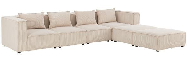 Juskys modulares Sofa Domas XXL - Couch für Wohnzimmer - 2 Ottomanen, Armlehnen & Kissen - Ecksofa Eckcouch Ecke - Wohnlandschaft Cord Beige