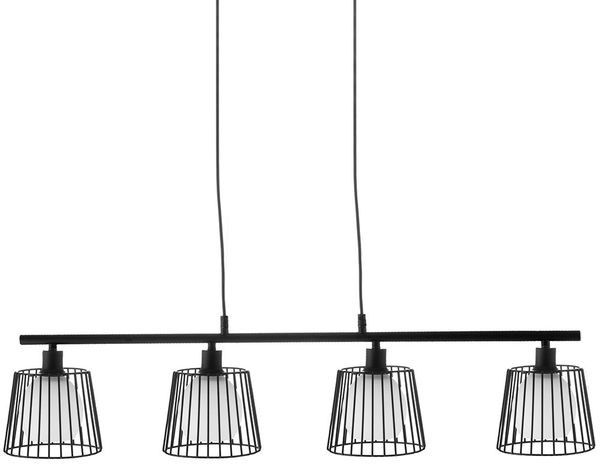 Pendelleuchte, Gitter schwarz, Glas weiß, H 150 cm