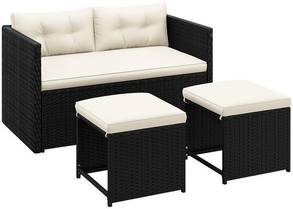 Yaheetech Gartenlounge-Set 4 tlg. Gartenmöbel-Set aus PE-Rattan, 2-Sitzer-Sofa (zerlegbar zu Esstisch & 2-Sitzer-Bank) & 2 Hocker