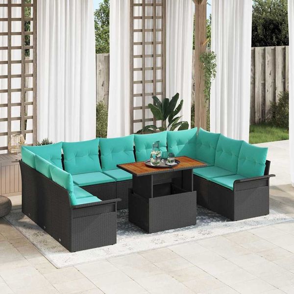 vidaXL Garten-Sofa-Set mit Kissen 10 pcs Schwarz und blau 3349381