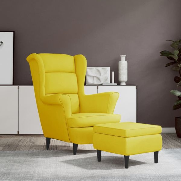 vidaXL Ohrensessel mit Hocker Senfgelb Samt 3115938