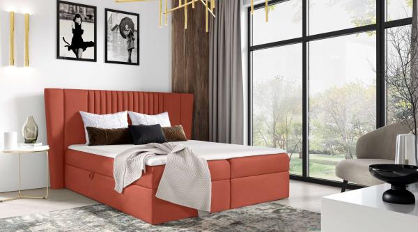 99rooms Orlando Boxspringbett 200x200 cm Velours MONOLITH Korallenrot Bild 1