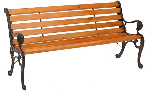 Gartenbank HWC-O25, Sitzbank Parkbank Holzbank 3-Sitzer, Gusseisen Holz Kiefer, 164cm ~ teak