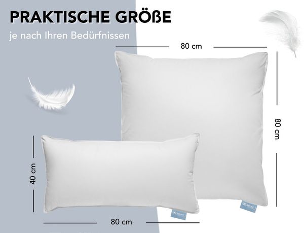 XDREAM Daunenkissen Premium, Kopfkissen 40x80 cm und 80x80 cm, entwickelt in Deutschland, Füllung: 100% Daunen und Federn, Bezug: 100% Baumwolle, Rückenschläfer, Seitenschläfer, Bauchschläfer, Daunenkopfkissen, Bettkissen, Schlafkissen, für Allergiker ...