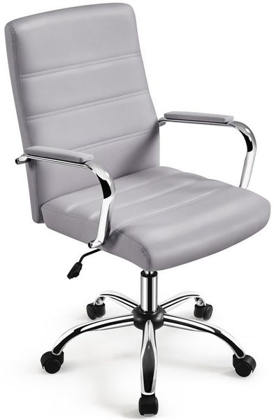Yaheetech Bürostuhl mit Wippfunktion, verstellbare Sitzhöhe (46-56 cm), Kunstleder, 61,5 x 60 x 93 - 103 cm, Hellgrau