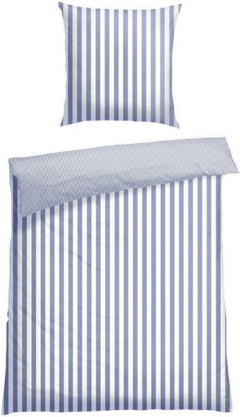 Schiesser Renforcé Wendebettwäsche Set Marie in kuschelweicher Baumwoll-Qualität, Farbe:Hellblau und Weiß, Größe:135x200 cm