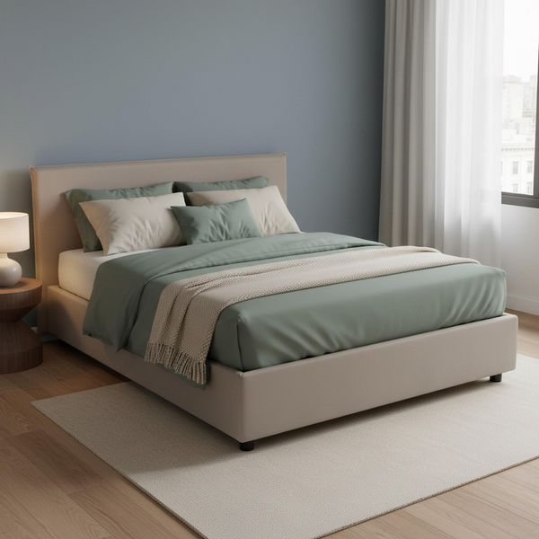 Talamo Italia - Bibiana Doppelbett, Bettkasten mit Stoffbezug, 100 % Made in Italy, Öffnung vorne, inklusive Matratze 160x190 cm, Taupe