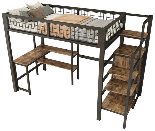 Flieks Hochbett Kinderbett Etagenbett 90x200 cm mit Schreibtisch und Kleiderschrank