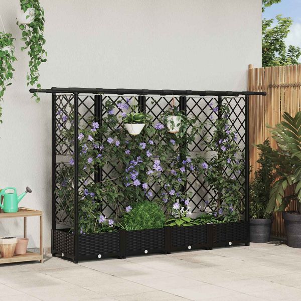 vidaXL Hochbeet mit Rankgitter und Dach Schwarz 202,5 x 40 x 121 cm PP 42032547