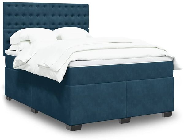 vidaXL Boxspringbett mit Matratze Blau 160x200 cm Samt 3290970