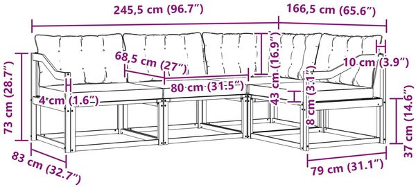 vidaXL Outdoor-Sofagarnitur mit Kissen 4 pcs Weiß und Beige 3388647 Bild 8