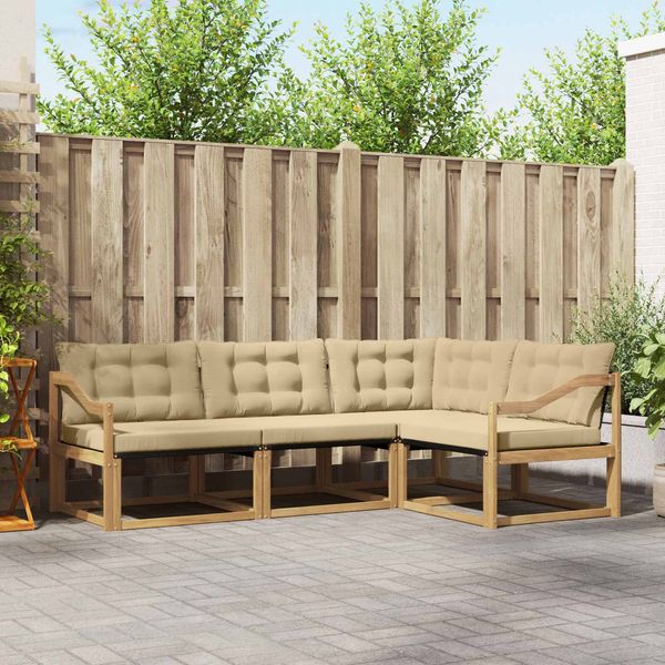vidaXL Outdoor-Sofagarnitur mit Kissen 4 pcs Weiß und Beige 3388647