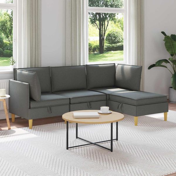vidaXL Wohnzimmergarnitur mit Kissen 4 pcs Dunkelgrau Stoff 3413680
