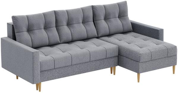 MEBLINI Schlafcouch mit Bettkasten - SCANDO - 220x140x75cm - Grau Stoff - Kleines Ecksofa mit Schlaffunktion - Sofa mit Relaxfunktion und Kissen - Kleine Couch L-Form - Eckcouch