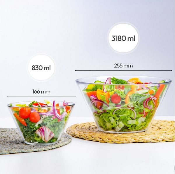 KONZEPT Salatschüssel Salatschüssel aus Glas, Glasschüssel für Salate, (2-tlg), Verfügbare Varianten: 3180 ml und 830 ml.