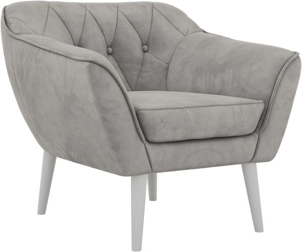 Polstersessel PIRS 1 skandinavischer Design 1-Sitzer, Sessel mit Wellenfederung, weiße Füße, Einzelsessel, Hoher Sitzkomfort - Hellgrau Velvet Bild 6