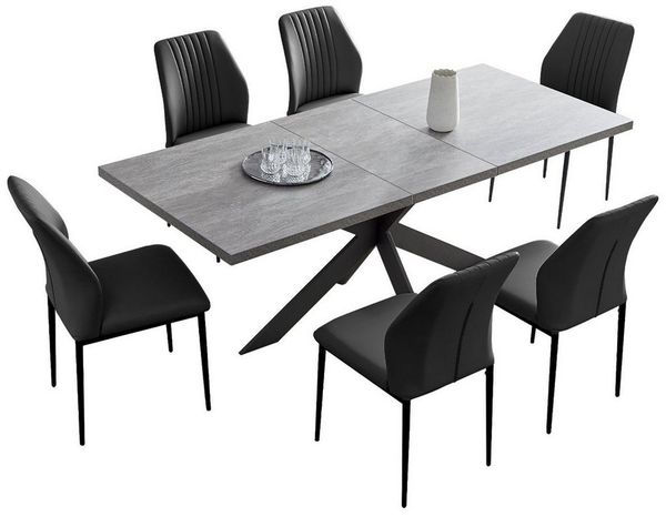 Jiexi Esstisch Esstisch mit 6 stühlen set ausziehbar, ausziehbarer, hohe Härte, für 6 Personen