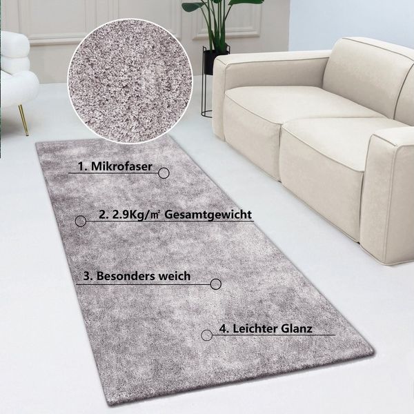 Bruno Banani Hochflor-Läufer Dana Teppich, Kundenliebling, rechteckig, Höhe: 30 mm, Brücke, uni, weich, Mikrofaser, Diele, Flur, Wohnzimmer, Schlafzimmer