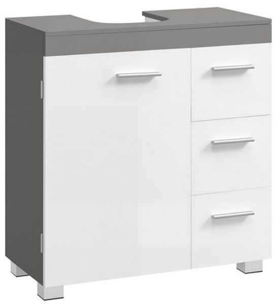 VASAGLE Badezimmerschrank, 30 x 60 x 64 cm, Waschbeckenunterschrank mit Füßen, weiß-grau