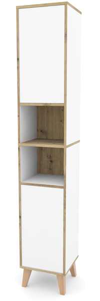 Badschrank MORENA mit 2 Türen und 2 offenen Fächern, Weiß/Eiche