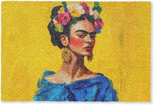 MuchoWow Fußmatte Frida Kahlo - Frau - Gelb - Blau - Blumen, Rechteckig, innen Schmutzfangmatte, Tür, Schmutzfänger Flur, Teppich 60x40 cm