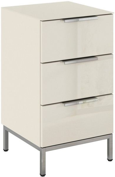 rauch Nachtkommode Nachttisch Nachtschrank Nachtkonsole FLIPP mit Glasfront (Breite 40 cm), mit 3 Schubladen und Soft-Close-Funktion, Oberboden und Front Glas