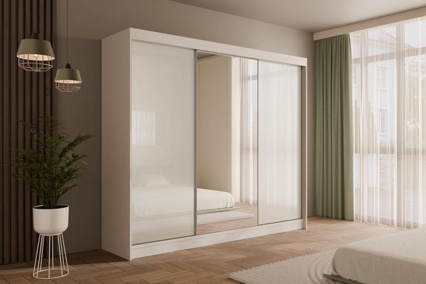 ALTDECOR Schiebetürenschrank VESLI (Kleiderschrank Garderobenschrank mit viel Stauraum Moderner Schrank) Spiegel Spiegeltüren Vielseitiger Schwebetürenschrank LED Beleuchtung
