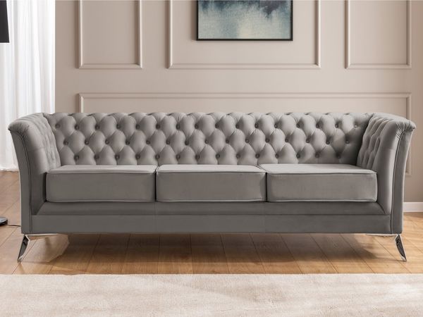 S-Style Möbel Chesterfield-Sofa Whitby, 3-Sitzer aus Samt mit goldenen, silbernen oder schwarzen Füßen, mit Wellenfederung