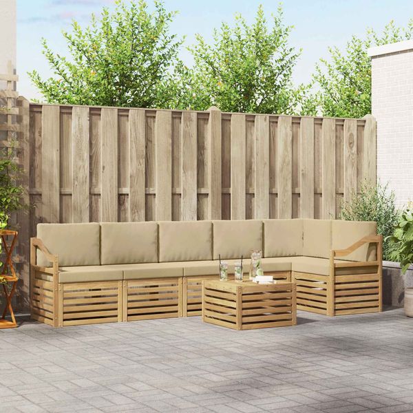 vidaXL Outdoor-Sofagarnitur 7 pcs Weiß und Beige 59 x 59 x 37 cm 3391973