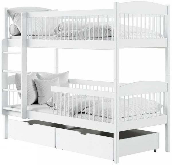 Kids Collective Kinderbett Hochbett Etagenbett 80x180, 90x190, 90x200 cm, mit 2 Schubladen, 90x190 cm von 4. bis 18. Lebensjahr, Weiß, mit 2 Matratzen Bild 2