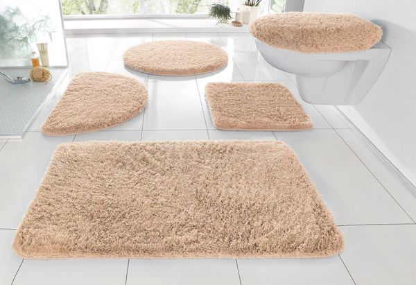 OTTO home Badematte Merida, Badvorleger, Badezimmer Teppich, Höhe 32 mm, rutschhemmend beschichtet, schnell trocknend, strapazierfähig, fußbodenheizungsgeeignet, Kunstfaser, 2-tlg. Hänge-WC Set, Badteppich, Uni Farben, rechteckig, rund & als 2-tlg. Set...