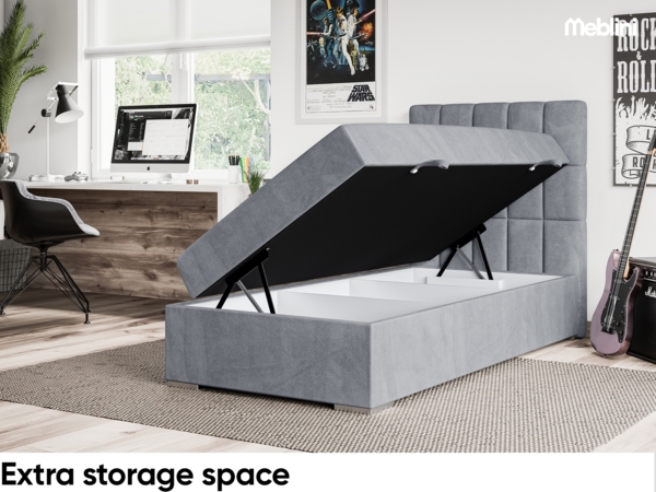 MEBLINI Boxspringbett LUKAS 90x200 cm mit Bettkasten - H4/Grau Samt Gepolstert Einzelbett mit Topper & Taschenfederkern-Matratze - 90x200 Rechts Bild 5