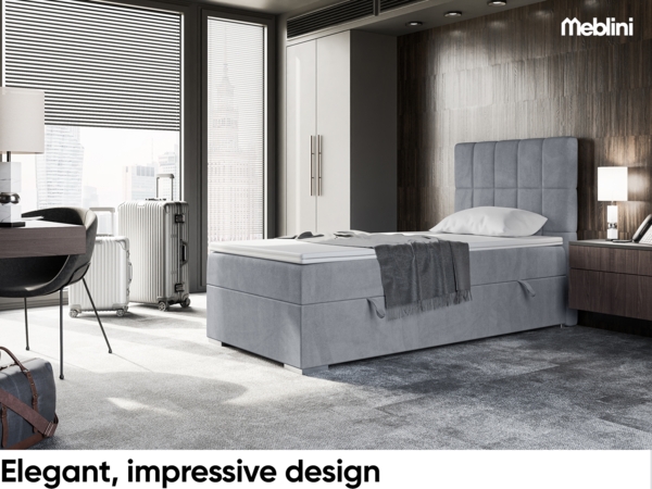 MEBLINI Boxspringbett LUKAS 90x200 cm mit Bettkasten - H4/Grau Samt Gepolstert Einzelbett mit Topper & Taschenfederkern-Matratze - 90x200 Rechts Bild 2