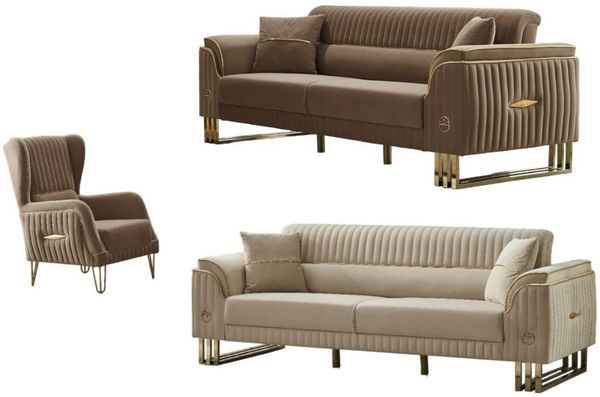 Villa Möbel Polstergarnitur New Flavia, (Set, Set besteht aus: 3 Sitzer+3 Sitzer+Sessel), Hand Made Quality, pflegeleichter Mikrofasersamtstoff