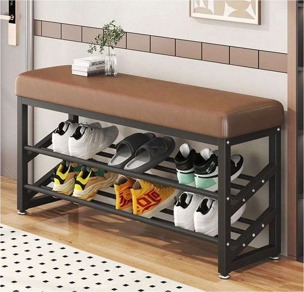 HTI-Living Schuhregal Metall 2 Ebenen mit Sitzkissen Braun, 1 Stück 1-tlg, Schuhbank