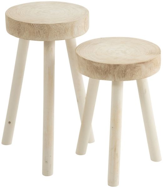 Hocker aus Paulowniaholz weiß (2er Set)