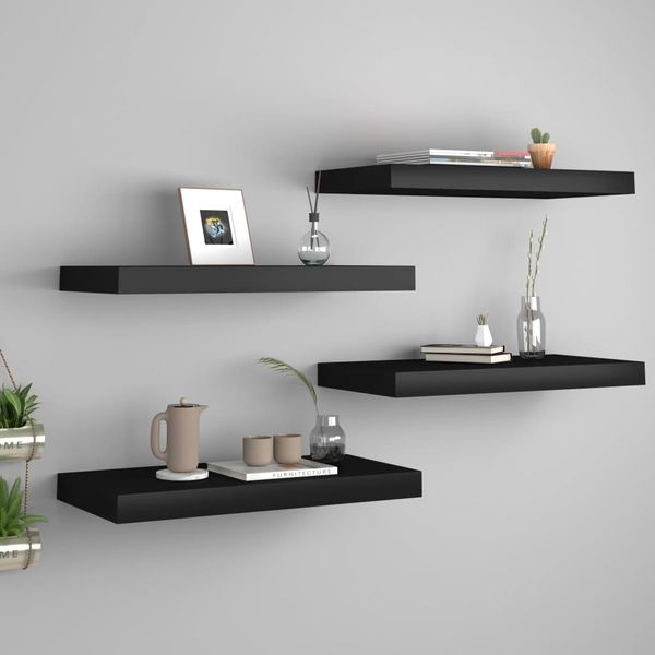 vidaXL Schweberegale 4 Stk. Schwarz 50x23x3,8 cm MDF 323831