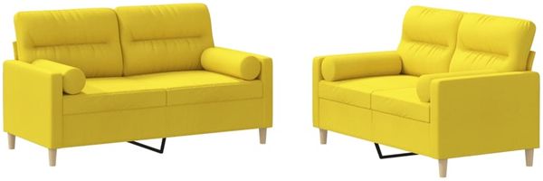 vidaXL 2-tlg. Sofagarnitur mit Kissen Hellgelb Stoff 3201589 Bild 2