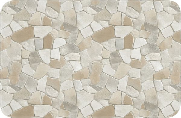 OnlyWow Badematte Mosaik - Steine - Beige, Höhe 10 mm, Polyester, Rechteckig, Badezimmerteppich, Badteppich, Rutschfest, Badvorleger, Waschbar