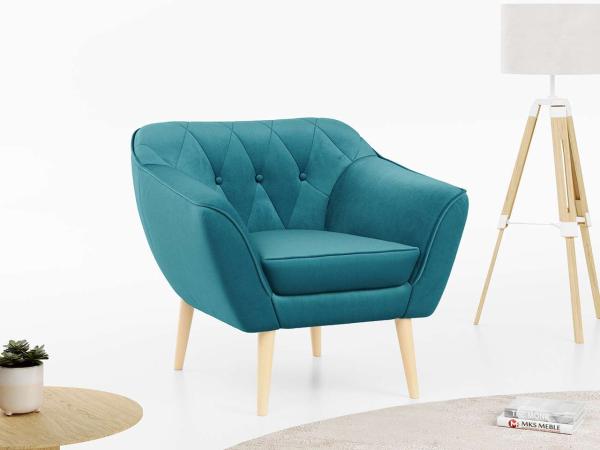 Sofa, Skandinavischer Stil, Holzbeine - PIRS - 1 Sitzer - Blau -Velours