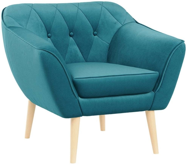 Sofa, Skandinavischer Stil, Holzbeine - PIRS - 1 Sitzer - Blau -Velours Bild 2