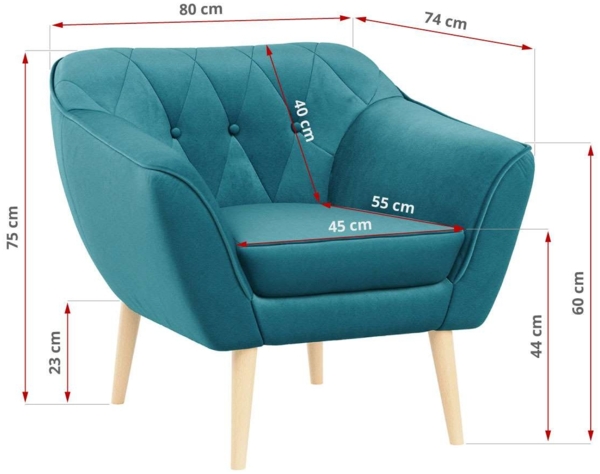 Sofa, Skandinavischer Stil, Holzbeine - PIRS - 1 Sitzer - Blau -Velours Bild 3