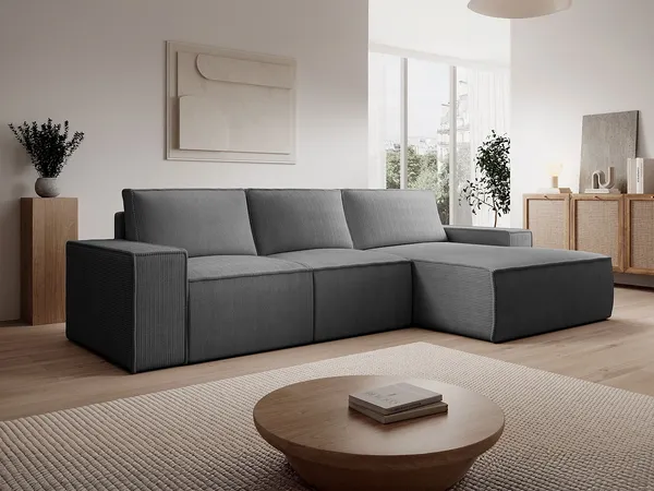 Vente-unique - AMELIA Sofa SamtStoff Grau - B 167 cm x H 85 cm x L 297 cm