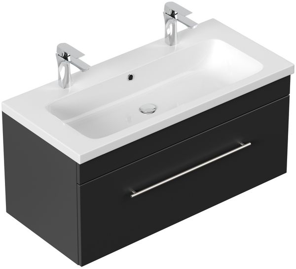 Badmöbel Diora 100cm Doppelbadmöbel Softclose schwarz : Schwarz