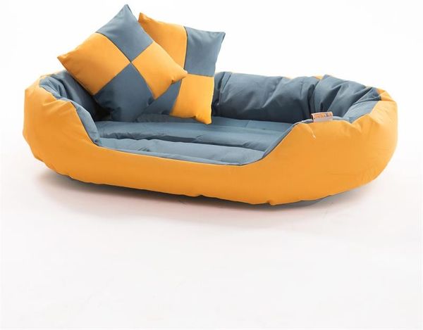 Hundebett Hundekissen Hundekorb 65x50x20 cm Haustierbett Hundesofa Gelb/Grau