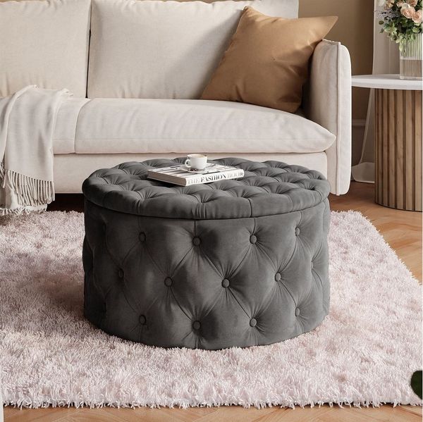 Lookway Hocker CHESTERFIELD runder gesteppter mit Staufach (Der gepolsterte hocker), mit Stauraum