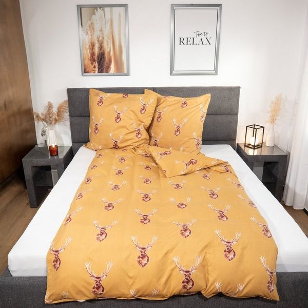 Traumschloss Bettwäsche Classic Microfaser, Flanell, 2 teilig, Hirsch, Muster, gold